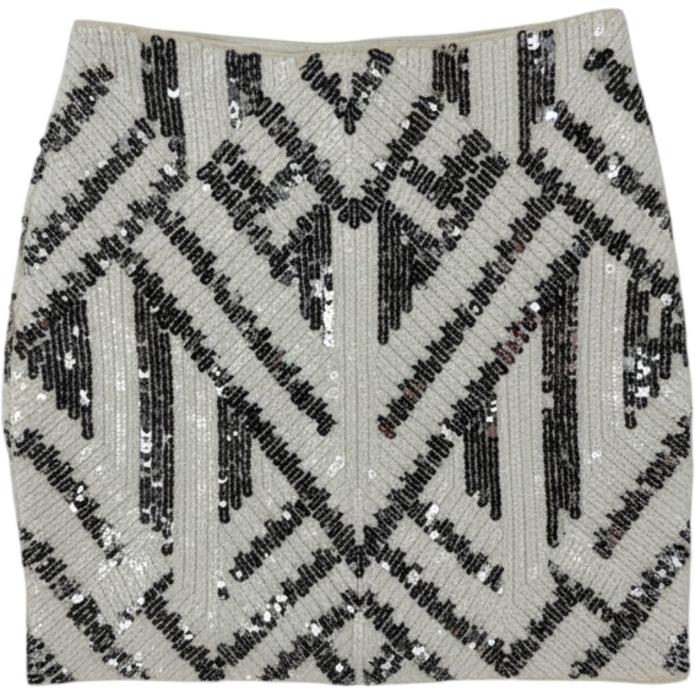 Express Sequin Mini Skirt Geometric Art Deco Silver Black‎ Cream Womens XS